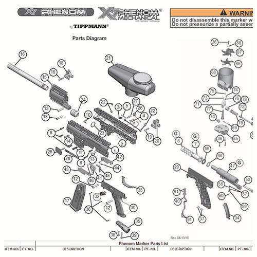 Tippmann X7 Phenom Mechanical Diagram V131129 Diagram