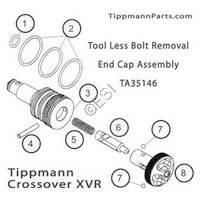Tippmann Crossover XVR Tool Less Bolt Removal End Cap Assembly Diagram